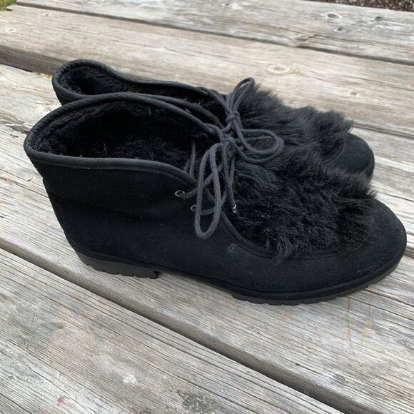 AVEC LES FILLE Demi II Black Suede And Faux Fur Boots, SZ 9M - Picture 3 of 8